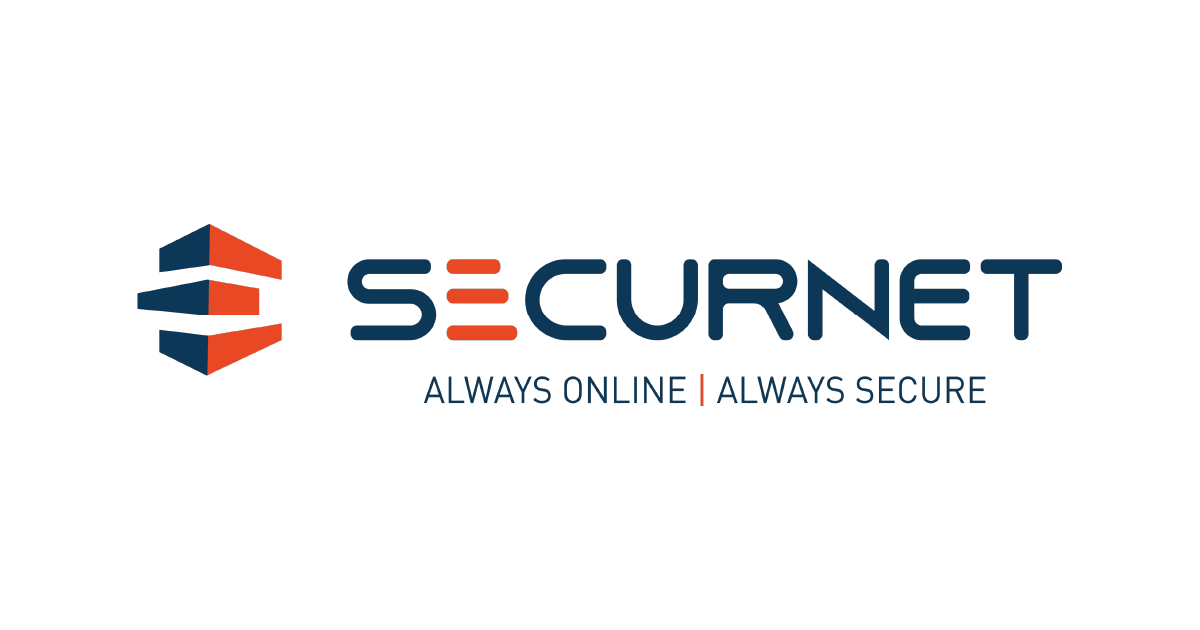 Logotipo Securnet com tagline &quot;Always online, always secure&quot;