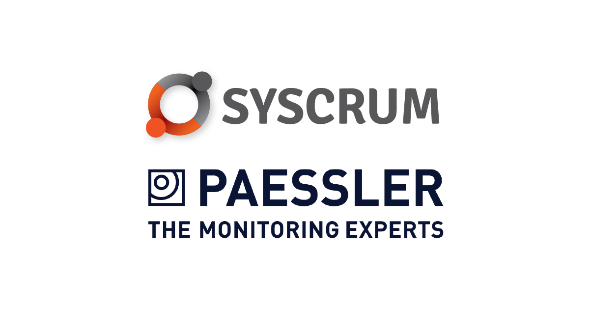 Logotipo Syscrum e logotipo Paessler com tagline "the monitoring experts"